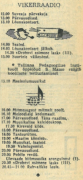 Анонс радиопередачи Побифо-ревю. Газета Раадиолехт (Таллин) № 35 за 1968 год - стр. 1 (фрагмент)