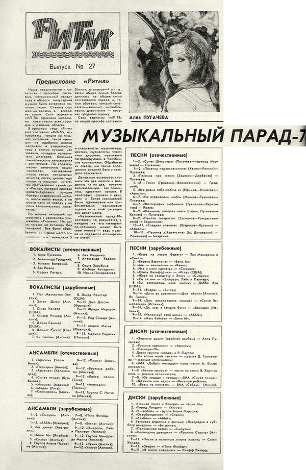 Музыкальный парад-78. Газета Комсомолец (Челябинск) от 13 января 1979 года, стр. 4 - упоминание Битлз и Маккартни