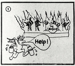 Карикатура на тему концертных выступлений ансамбля Битлз, предположительно, из журнала Советская эстрада и цирк 60-х годов - упоминание Битлз