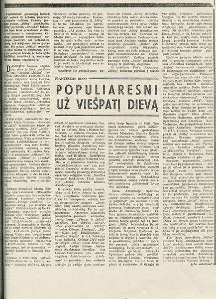 Франческо Руссо. Популярней господа бога (на латышском языке) - перепечатано в газете Комъяунимо теса (Вильнюс) от 11 октября 1966 года, стр. 3 на литовском языке