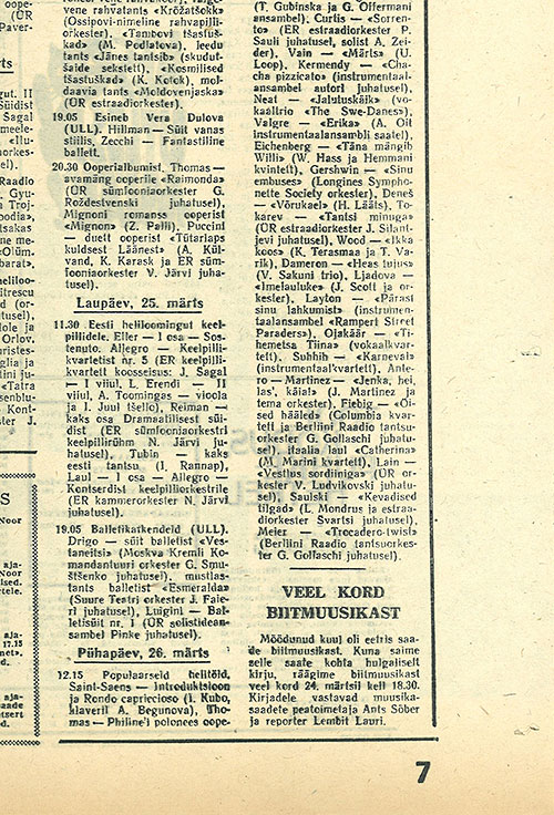 Прощайте, битлы! Газета Раадиолехт (Таллин) № 11 (534) за март 1967 года (на эстонском языке) – анонс радиопередачи о Битлз на стр. 7