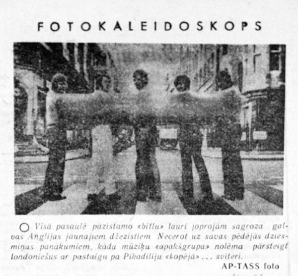 Фотокалейдоскоп. Газета Коммунист (Лиепая) № 117 (6214) от 19 июня 1968 года, стр. 4 (на латышском языке) - упоминание о Битлз