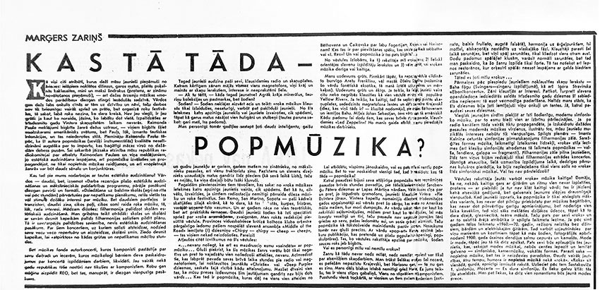 Маргерс Зариньш. Что же это такое – поп-музыка? Газета Падомью яунатне (Рига) № 104 (7210) от 27 мая 1973 года, на латышском языке
