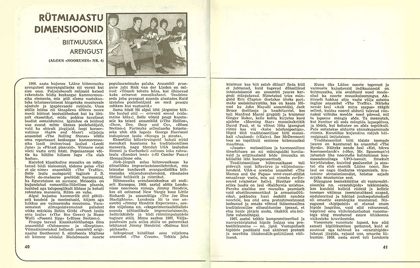 Юри Лина. Размеры эпохи ритма. Журнал Ноорус (Таллин) № 5 за май 1973 года, страницы 40-41 (на эстонском языке)