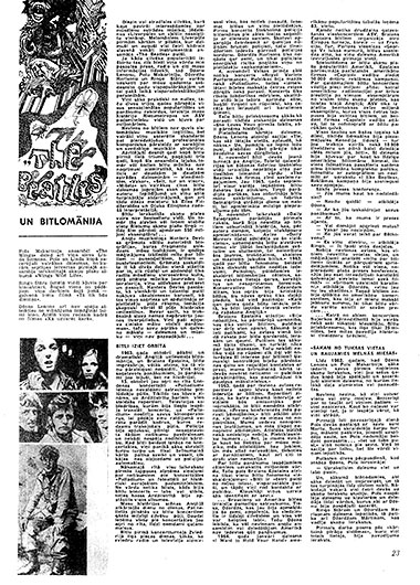 The Beatles и битломания. Журнал Лиесма (Рига) № 10 (187) за октябрь 1973 года, стр. 23 (на латышском языке)
